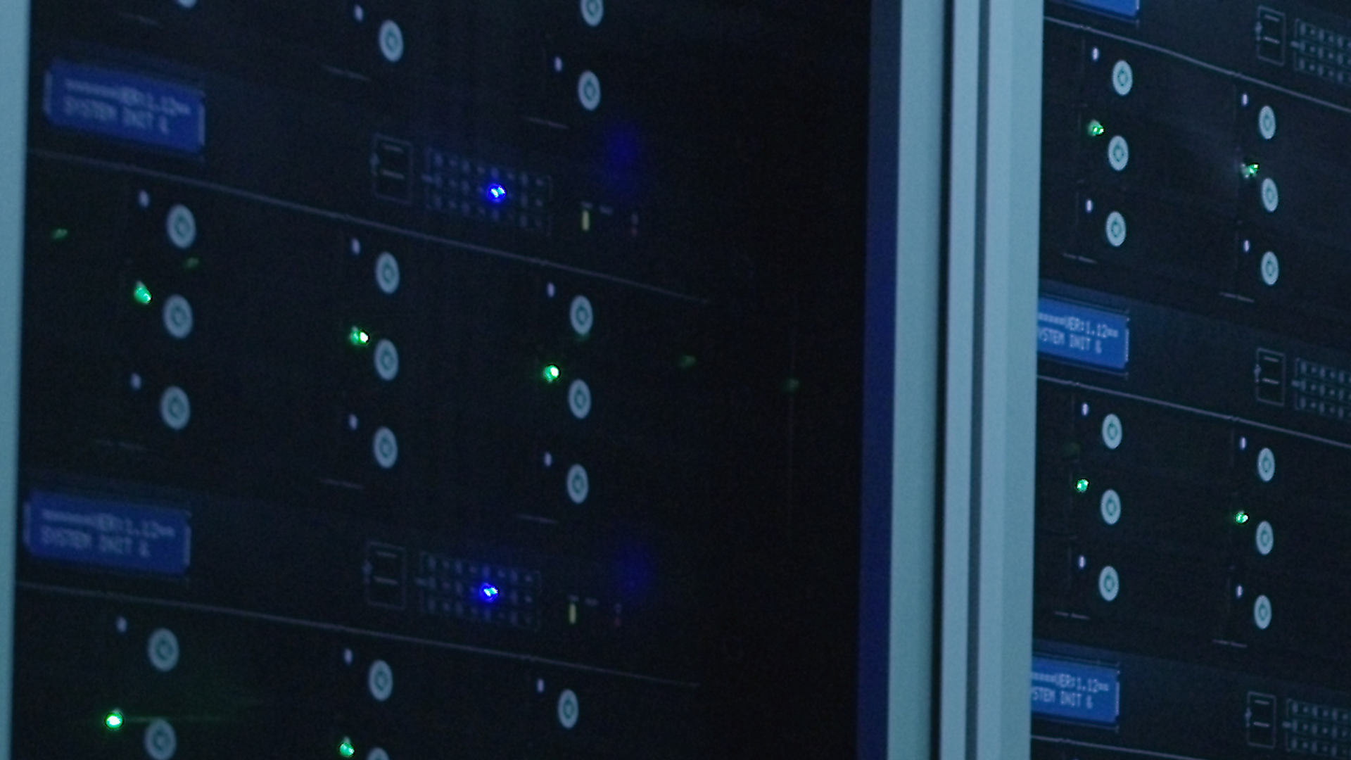 Server room with blue lighting